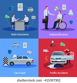 Auto Insurance Concept With Car Crash Traffic Accident And Compensation Isolated Vector Illustration