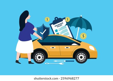 Auto insurance concept. Car service and repair, safety and security service