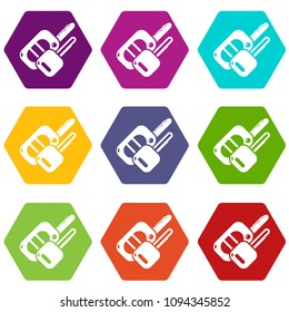 Auto key icons 9 set coloful isolated on white for web