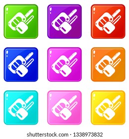 Auto key icons set 9 color collection isolated on white for any design