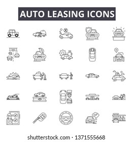 Auto leasing line icons, signs set, vector. Auto leasing outline concept, illustration: car,auto,automobile,business,sale,concept,vehicle,buy