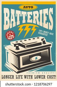 Auto Lite Batteries Vintage Ad Design Template. Retro Poster Transportation And Car Parts Vector Leaflet Layout.