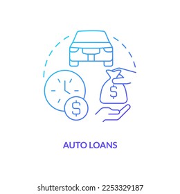 Auto-Darlehen blauer Farbverlauf-Symbol. Persönliches Bankprodukt für Kunden. Finanzielle Unterstützung abstrakte Idee dünne Linie Illustration. Einzeln Umrisszeichnung. Myriad Pro-Fett-Schriftart verwendet