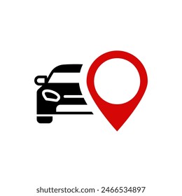 Auto location icon. Car position pin symbol. Navigation map sign. Car rent or leasing illustration isolated.