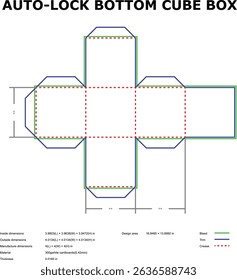Auto lock bottom cube box template die cut design