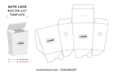 Auto lock box die cut template
