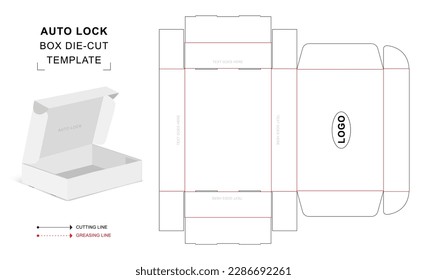 Auto lock box die cut template