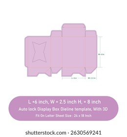 Auto lock display box dieline template, vector file