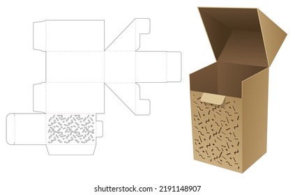 Auto lock flip box with stenciled Memphis pattern die cut template and 3D mockup
