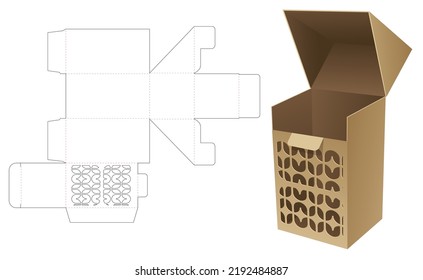 Auto lock flip box with stenciled geometric pattern die cut template and 3D mockup