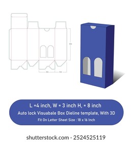 Auto lock Visuabale Box Die line template, With 3D