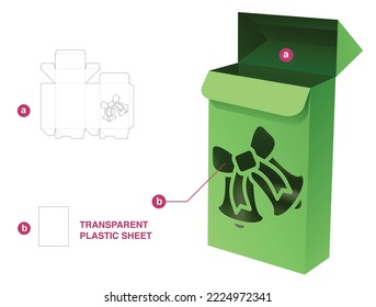 Auto locked point box with Christmas bell window and transparent plastic sheet die cut template