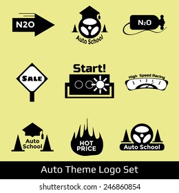 Auto logo set with various design elements and emblems. Vector illustration.