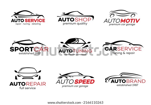 Auto logo vector set isolated on white background for\
detailing, car service, repair, tuning, washing isolated on white\
background. Stamps, banners and design elements for you business.\
10 eps