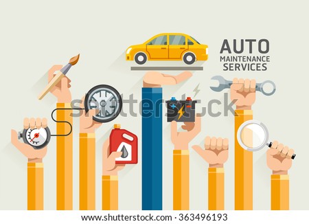 Auto Maintenance Services. Vector Illustrations.