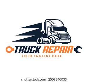 auto maintenance truck repair logo design. vintage modern logo icon template vector illustration truck elements and mechanic tools