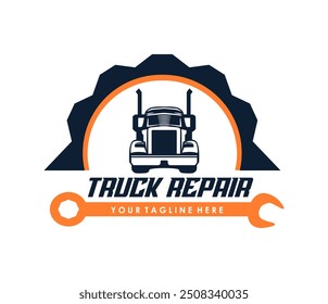 auto maintenance truck repair logo design. vintage modern logo icon template vector illustration truck elements and mechanic tools