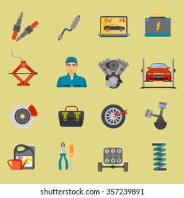 Auto mechanic car repair service flat icon set 