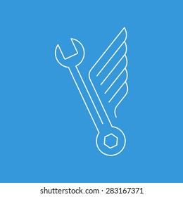 Auto mechanic car repair shop logo, icon with wings. Fast car service, vehicle maintenance. Linear design