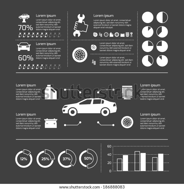 Auto mechanic car\
service and maintenance infographic elements with charts and graphs\
 vector illustration