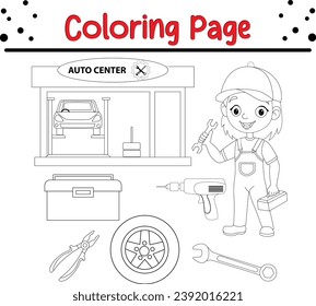 auto mechanic car service repair equipment coloring page