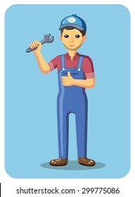Auto mechanic holding a wrench.