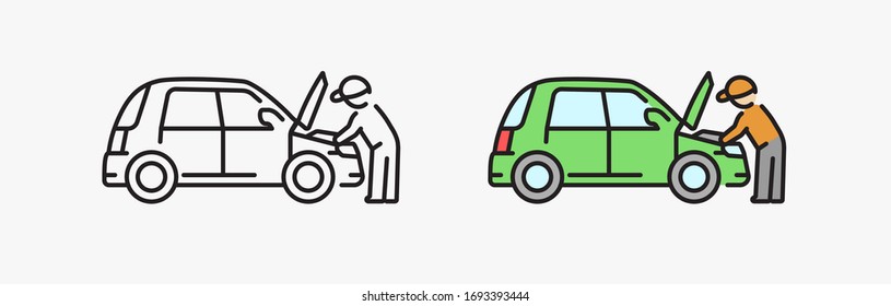 Auto mechanic icon. Car repair. Vector linear illustration in a flat style.