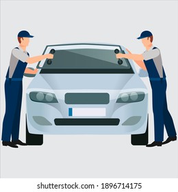 Auto mechanic icons set. Cartoon set of auto mechanic vector icons for web design
Car repair service with professional workers. Vehicle and men in uniform.