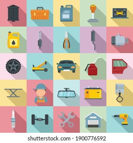 Auto mechanic icons set. Flat set of auto mechanic vector icons for web design