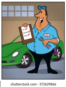 Auto Mechanic / An auto mechanic inspects a car.
