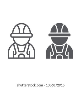 Auto mechanic line and glyph icon, car and person, repairman sign, vector graphics, a linear pattern on a white background, eps 10.