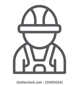 Auto mechanic line icon, car and person, repairman sign, vector graphics, a linear pattern on a white background, eps 10.