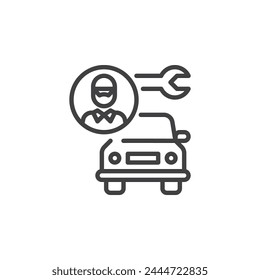 Auto Mechanic Line Icon. Lineares Stilzeichen für mobiles Konzept und Webdesign. Automechaniker oder Techniker Skizze Vektorgrafik Symbol. Kfz-Reparaturservice-Symbol, Logo-Illustration. Vektorgrafik-Grafiken