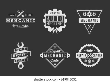 Auto mechanic logo set black and white