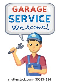Auto mechanic on a white background.