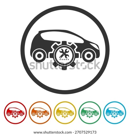 Auto mechanic service icon. Set icons in color circle buttons
