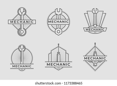 Auto mechanic service. Mechanic service logo set. Repair service auto mechanic logos. Car vintage vector logo set. Vector illustration.