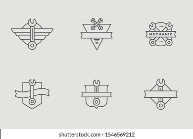 Auto mechanic service. Mechanic service logo set. Repair service auto mechanic logos. Car vintage vector logo set. Vector illustration.