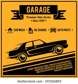 Auto mechanic service retro style car garage poster vector illustration.