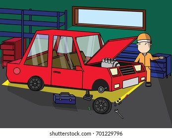 Auto mechanic service station. Flat vector concept.