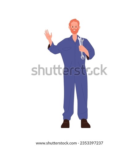 Auto mechanic technician worker holding wrench tools standing isolated on white background