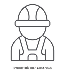 Auto mechanic thin line icon, car and person, repairman sign, vector graphics, a linear pattern on a white background, eps 10.