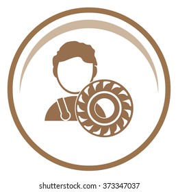 Auto mechanic with tire vector icon.