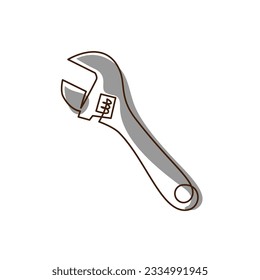 Auto Mechanic wrench. Adjustable spanner. Continuous One line drawing art with color spots. Tool for repair and construction. Vector illustration