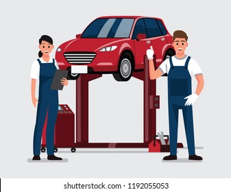 Auto mechanic,Car Mechanic Repairing Under Automobile In the garage