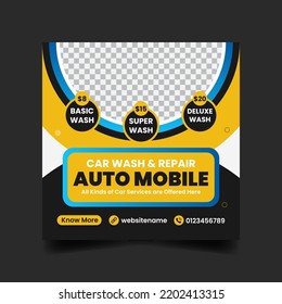 Auto Mobile Car Wash And Repair Social Media Post Design