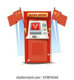 Auto money machine with china flag. china "YUAN" money concept- vector illustration