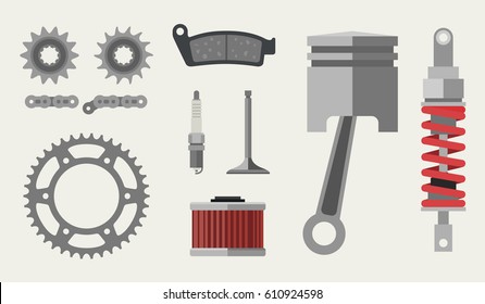 Auto and moto parts in flat style. Vector banner of vehicle maintenance.