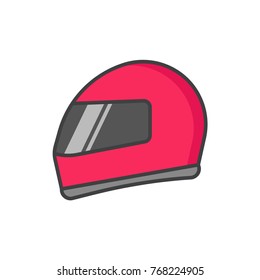 Auto, moto racer helmet flat line colored icon.
