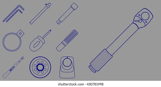 Auto moto technical service tools icon set